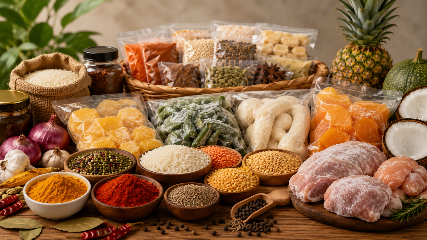 Assorted spices, rice, pulses and frozen products from Al Jazeera Foods
