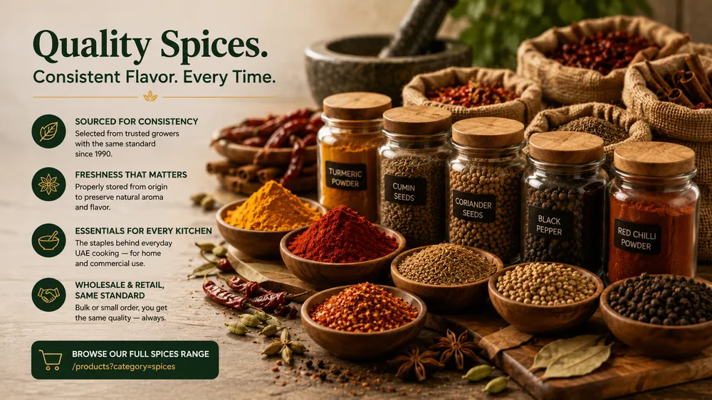 Assorted whole and ground spices from Al Jazeera Foods